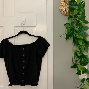 Black Buttoned Crop